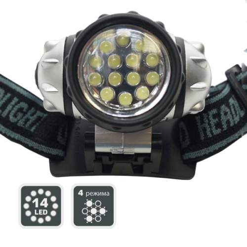 Фонарь налобный светодиодный, 14LED, 3хААА, пластик фото 2 Фонарь налобный светодиодный, 14LED, 3хААА, пластик фото 2